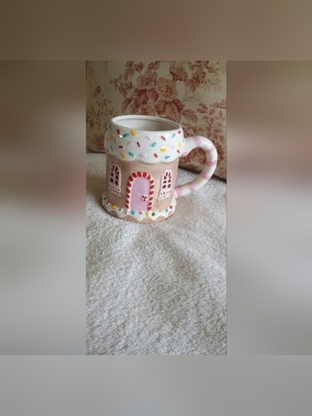 Gingerbread House Ceramic Mug - Pink & White - Picture 2 of 3